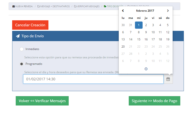 Programación SMS